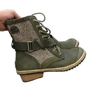 Y2K Sorel Women’s 11 Green Plaid Utility Duck Hiking Boot Arch Spring Outdoor